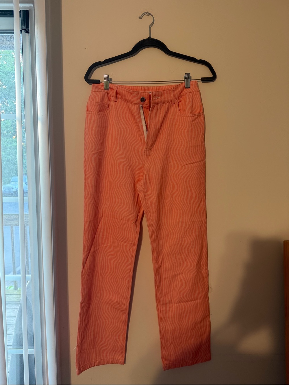 Peppermayo Coral Pink Wavy-Pattern Chinos